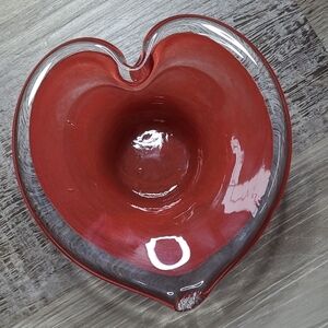 Heart-Shaped Red Glass Bowl